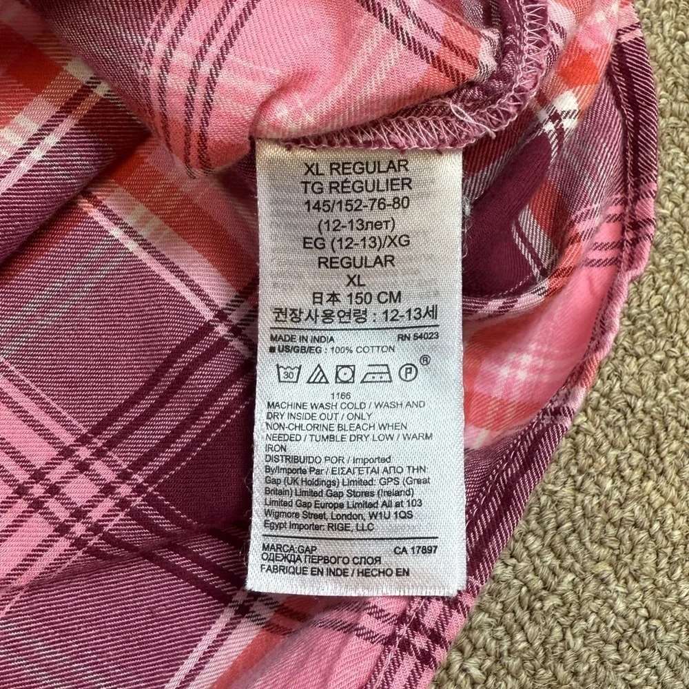 GAP Kid: Girls Pink / White / Red Plaid Button Down Shirt, Size XL